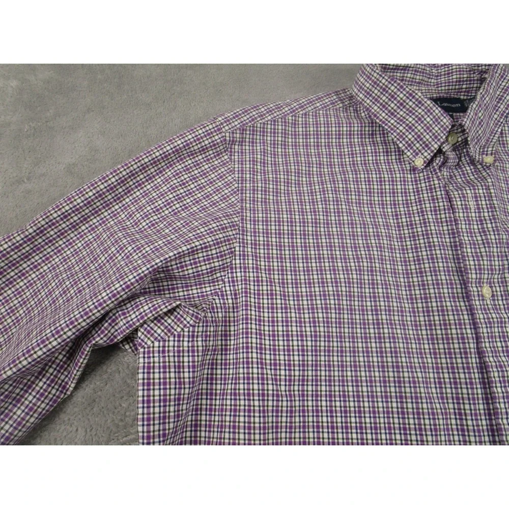 Ralph Lauren Shirt Mens 17.5 Purple Checked Custom Fit Business Casual Preppy‎